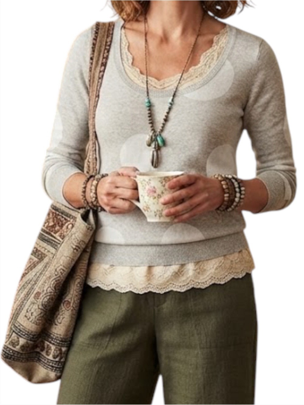 Textured Raised Polka Dot Knit Sweater Grey Anthropologie Whimsigoth Cabincore S